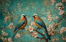 Оранжевые 3D обои Design Studio 3D Chinoiserie birds AG-CB-005